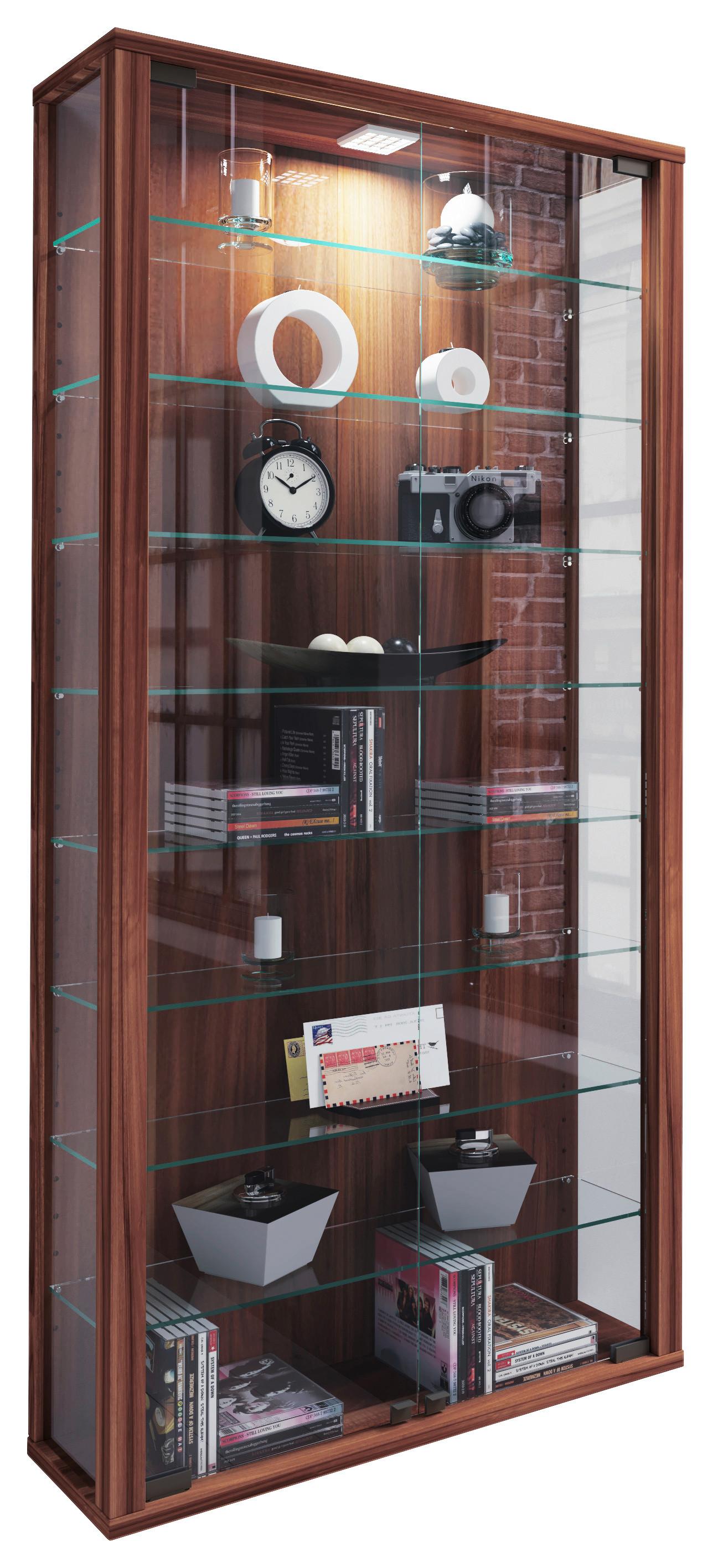 Vitrine Vitrosa Nussbaumfabren Dekor B: 59 cm - Nussbaumfarben/Schwarz, Design, Glas/Holzwerkstoff (59/114/18cm) - MID.YOU