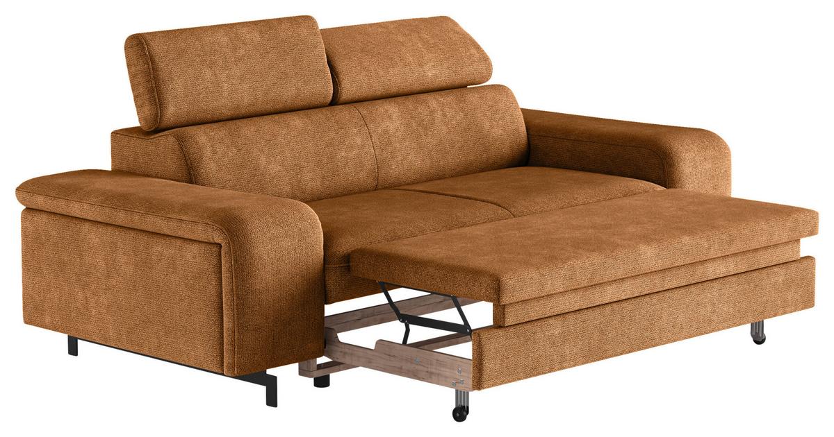 3-Sitzer-Sofa Emma Mit Liegefunktion Cognac B: 217 cm - Cognac/Schwarz, Textil (217/81/100cm) - MID.YOU