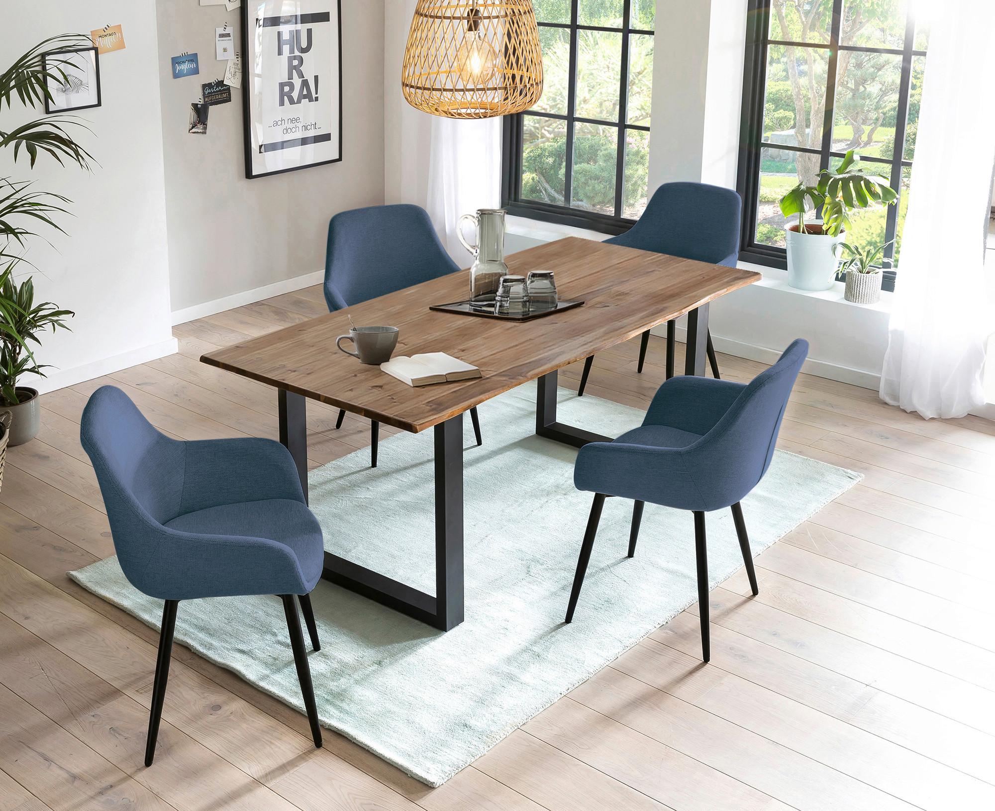 Tischgruppe Blau, Walnussfarben L: 180cm - Walnussfarben/Dunkelblau, MODERN, Holz/Textil (180/90/75cm) - Livetastic