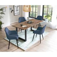 Tischgruppe Blau, Walnussfarben L: 180cm - Walnussfarben/Dunkelblau, MODERN, Holz/Textil (180/90/75cm) - Livetastic