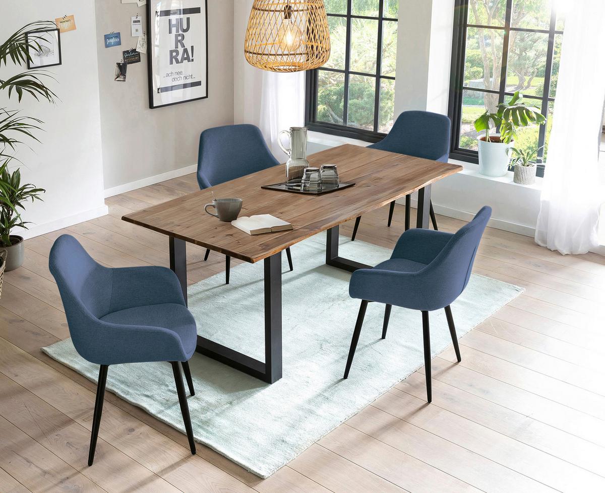 Tischgruppe Blau, Walnussfarben L: 180cm - Walnussfarben/Dunkelblau, MODERN, Holz/Textil (180/90/75cm) - Livetastic