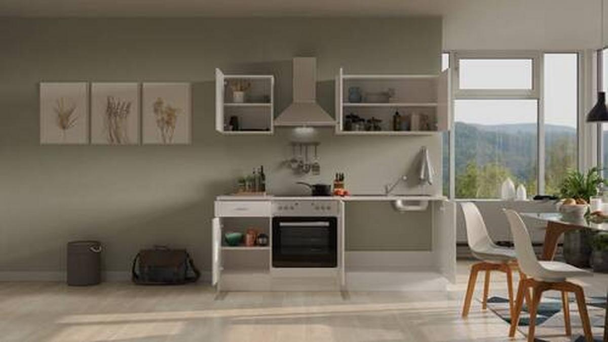 Küchenblock Wito G-210-1601-036 - Hellgrau/Weiß, MODERN, Holzwerkstoff (210cm) - FlexWell