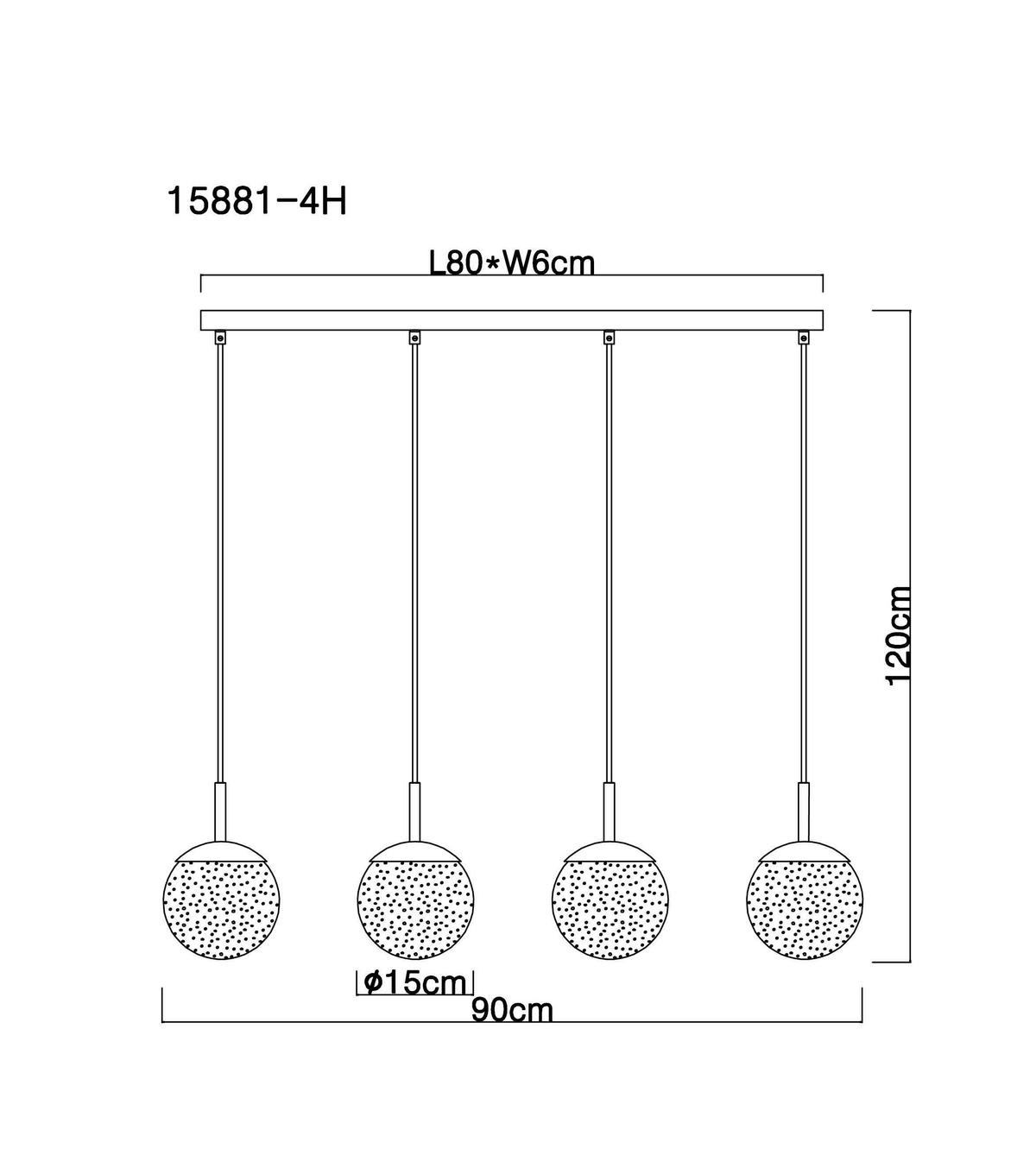 Hängeleuchte 15881-4h H: 120 Cm 4-Flammig Rauchglas - Schwarz, Design, Glas/Metall (90/15/120cm) - Globo