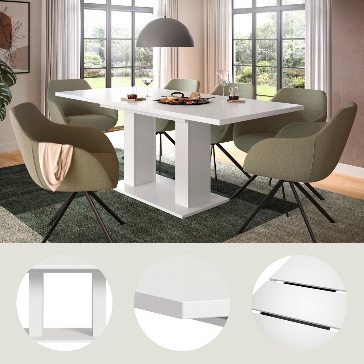 Ausziehtisch Marlon 150 Az Melamin Weiß, B:150-190 Cm - Weiß, KONVENTIONELL, Holzwerkstoff (150-190/90/76cm) - MID.YOU