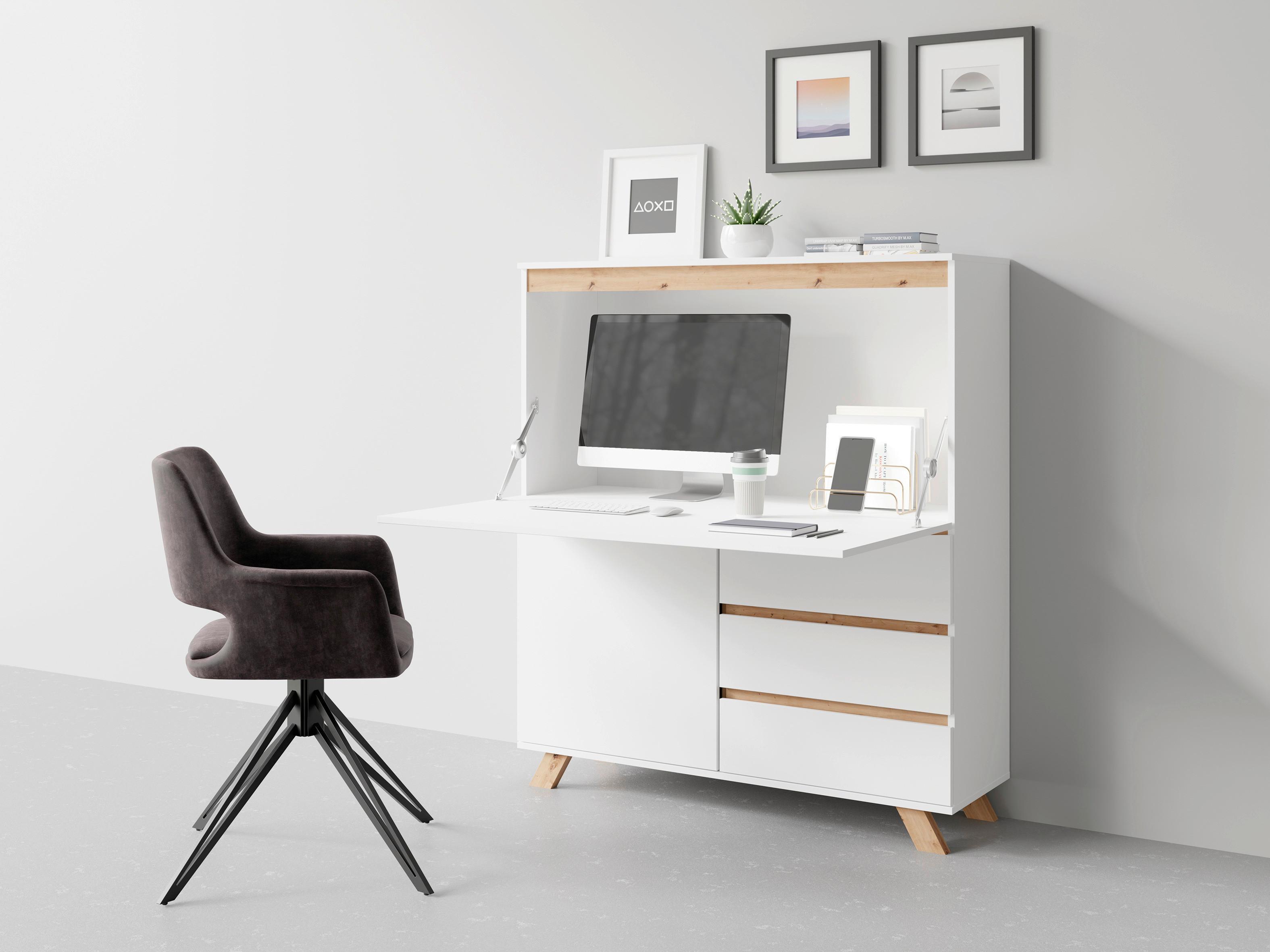 Sekretär Valtentin - Weiß/Sonoma Eiche, MODERN, Holzwerkstoff (120/127/38cm) - MID.YOU