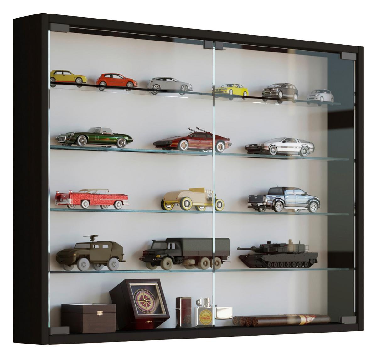 Hängevitrine Mandosa L B: 80cm Schwarz Dekor, Sicherheitsglas - Transparent/Schwarz, KONVENTIONELL, Glas/Holzwerkstoff (80/60/10cm) - MID.YOU