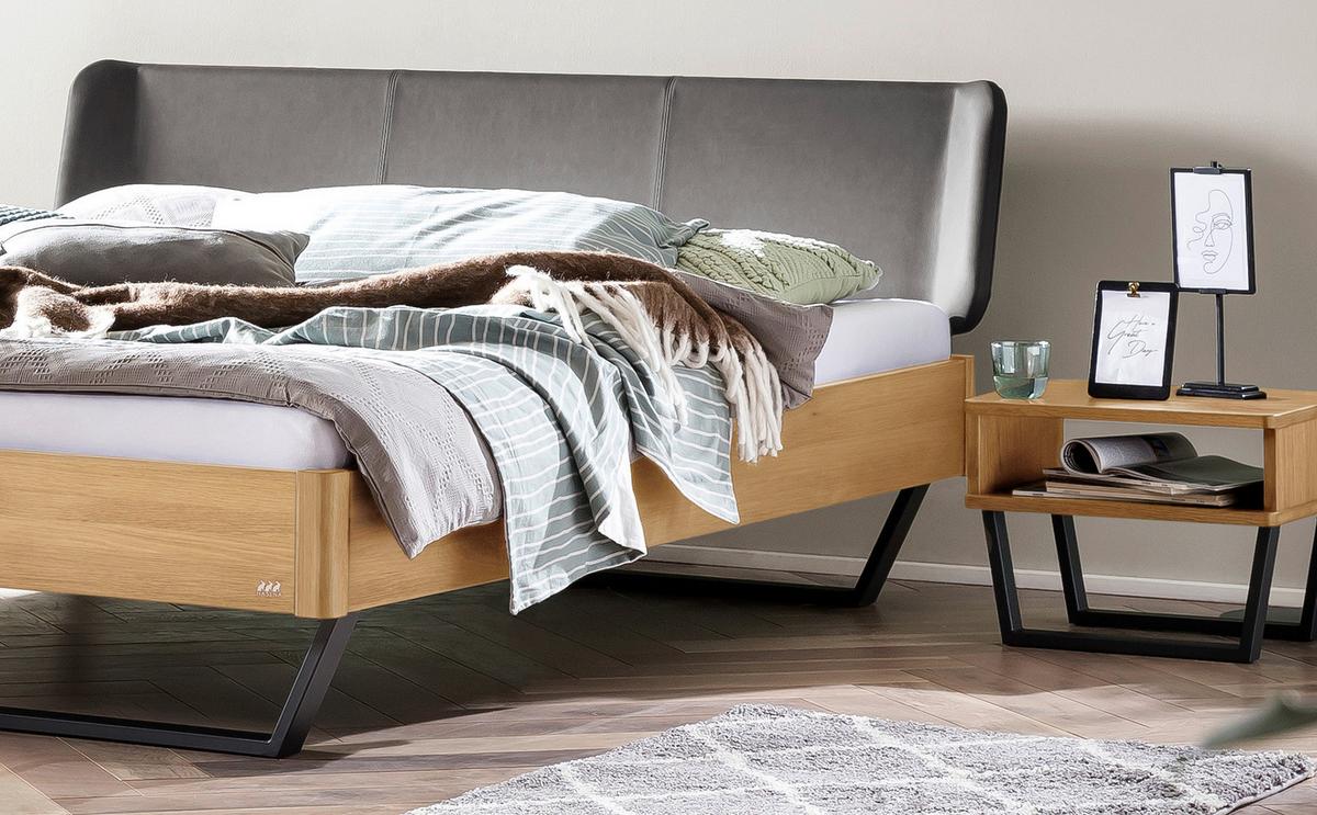 Bett Montieri Eichefarben 140x200 Cm - Dunkelgrau/Eichefarben, MODERN, Holz/Textil (140/200cm) - Hasena