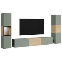 Wohnwand mit LED Berlin III Salbeigrün/Eichefarben - Eichefarben/Salbeigrün, Design, Glas/Holzwerkstoff (240/130/31cm) - P & B