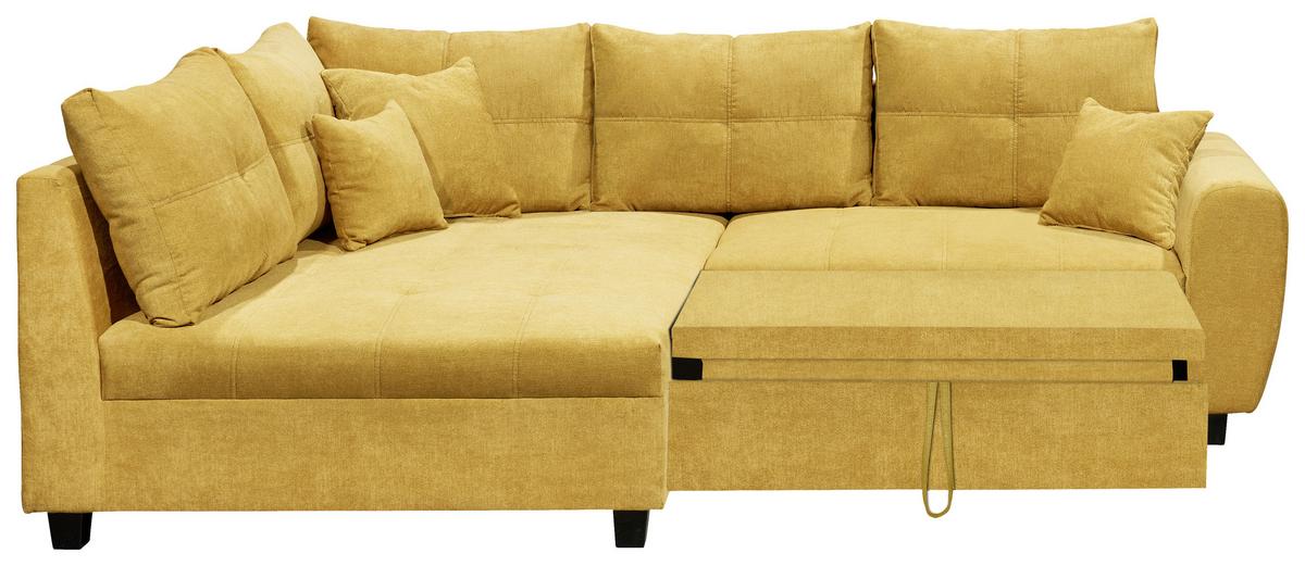 Ecksofa Mit Schlaffunktion + Kissen Lea, Polyester-Nylon - Gelb/Schwarz, Basics, Holzwerkstoff/Textil (176/248cm) - MID.YOU