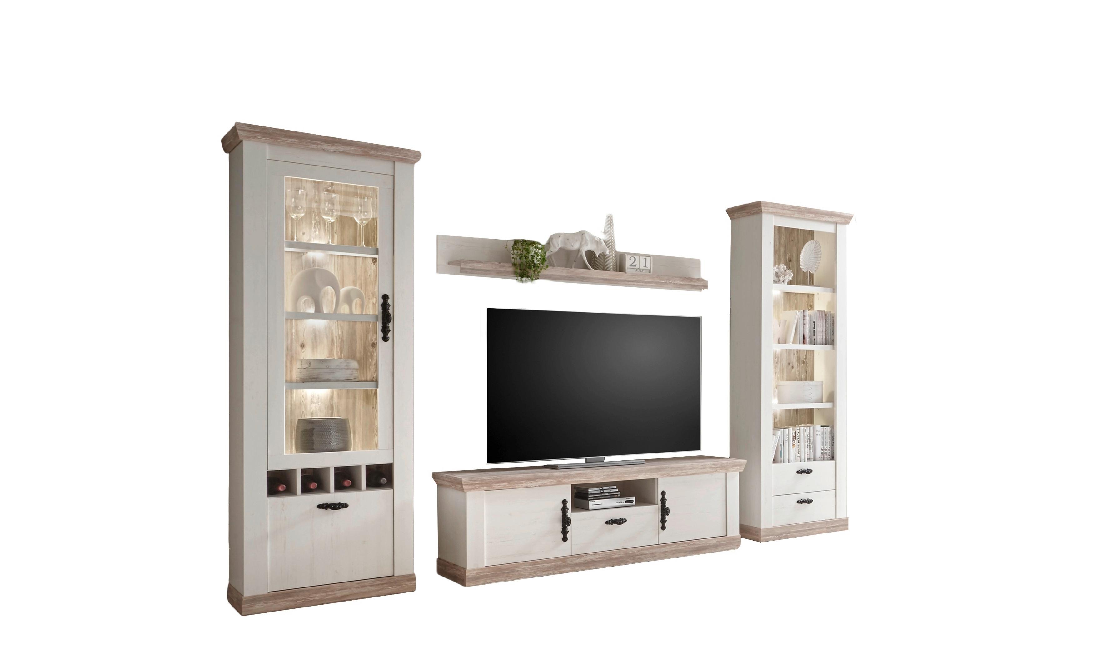 Wohnwand Florenz Pinienfarben/Hellbraun B:320cm - Hellbraun/Eichefarben, Design, Holzwerkstoff (320/201/44cm) - MID.YOU
