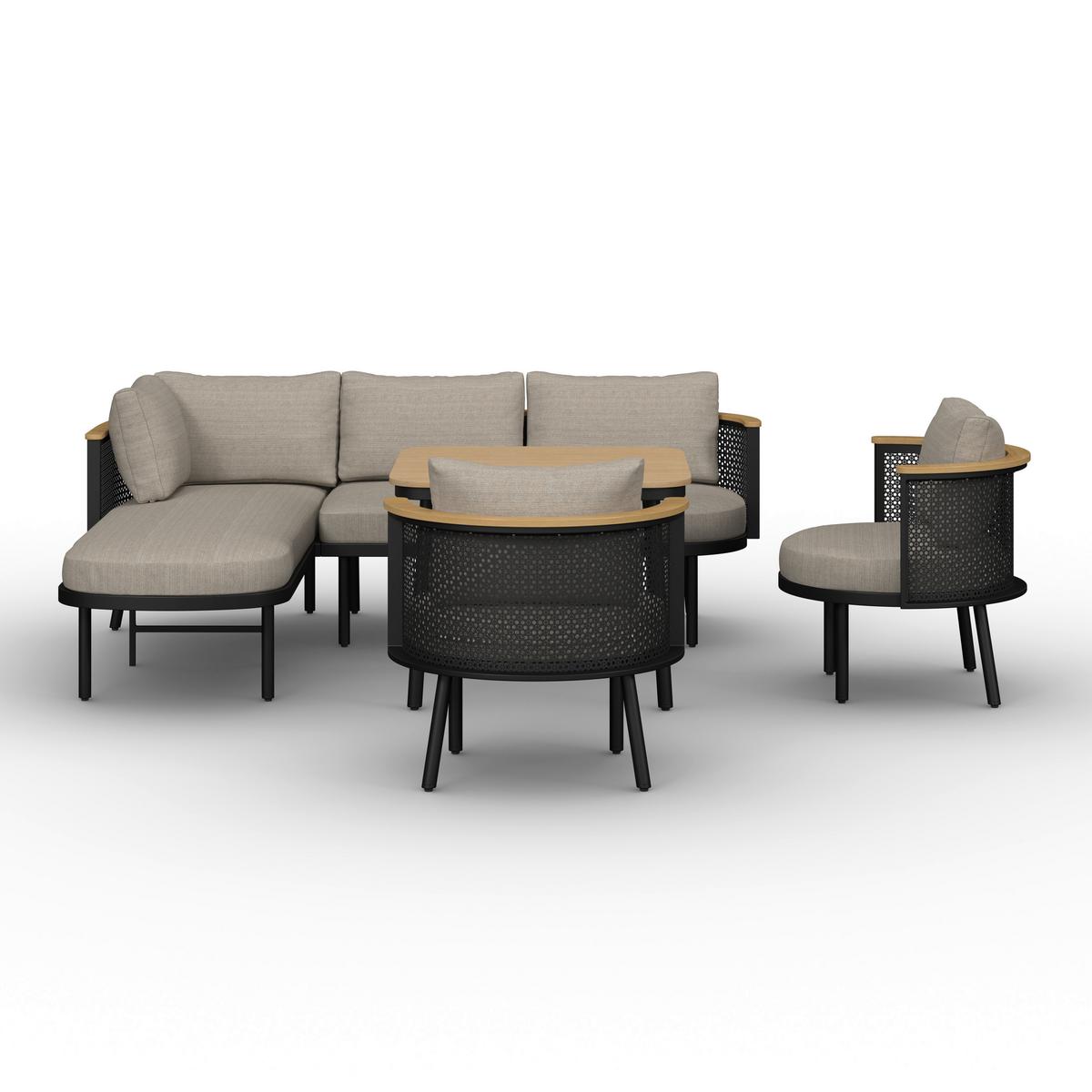 JEDÁLENSKÁ TERASOVÁ SÚPRAVA LISSA - čierna/farba hrušky, Modern, kov/textil - Bessagi Garden