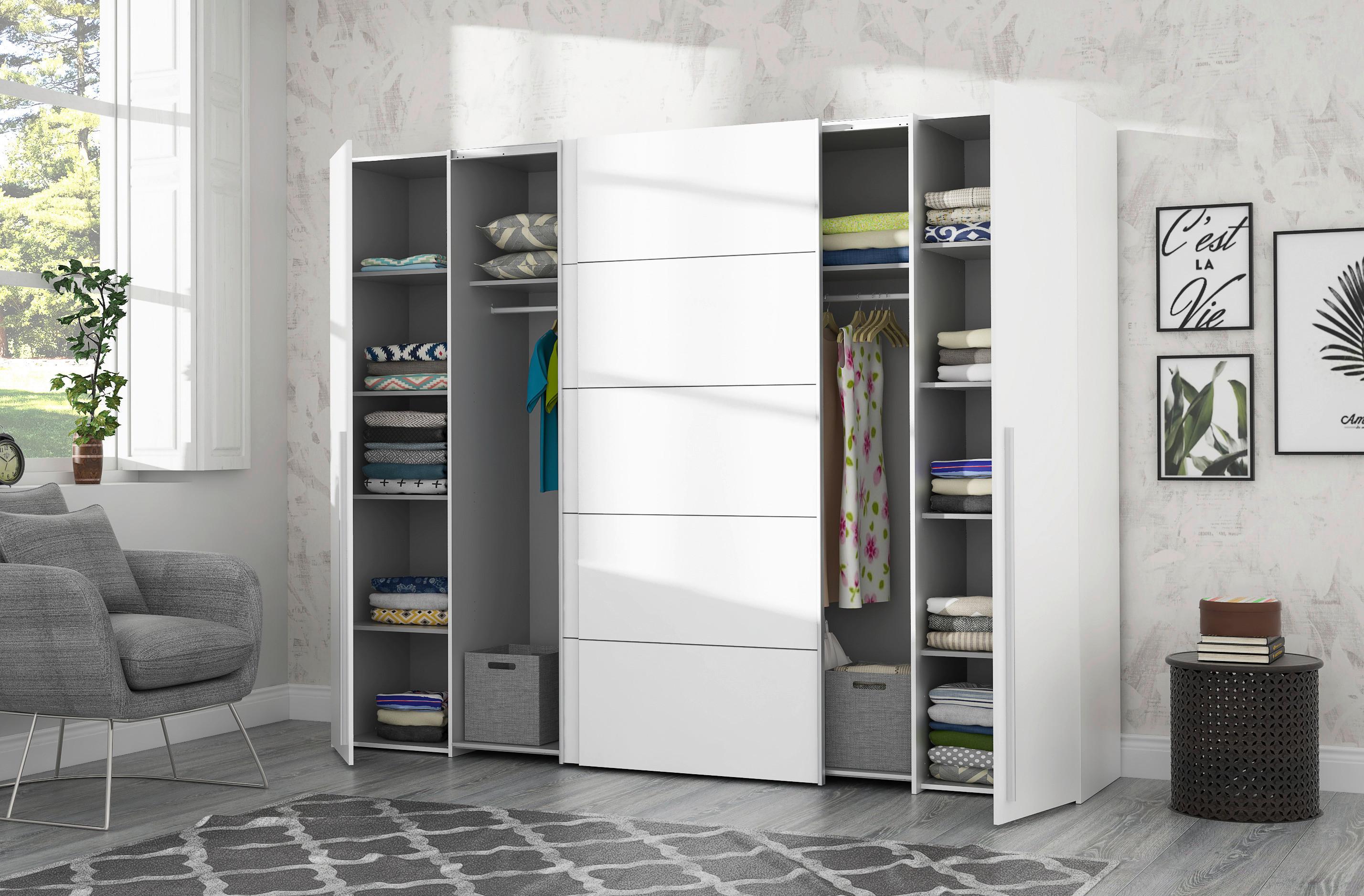 Kleiderschrank B: 270 cm Narago Weiß - Weiß, MODERN, Holzwerkstoff/Kunststoff (270/210/61cm) - MID.YOU
