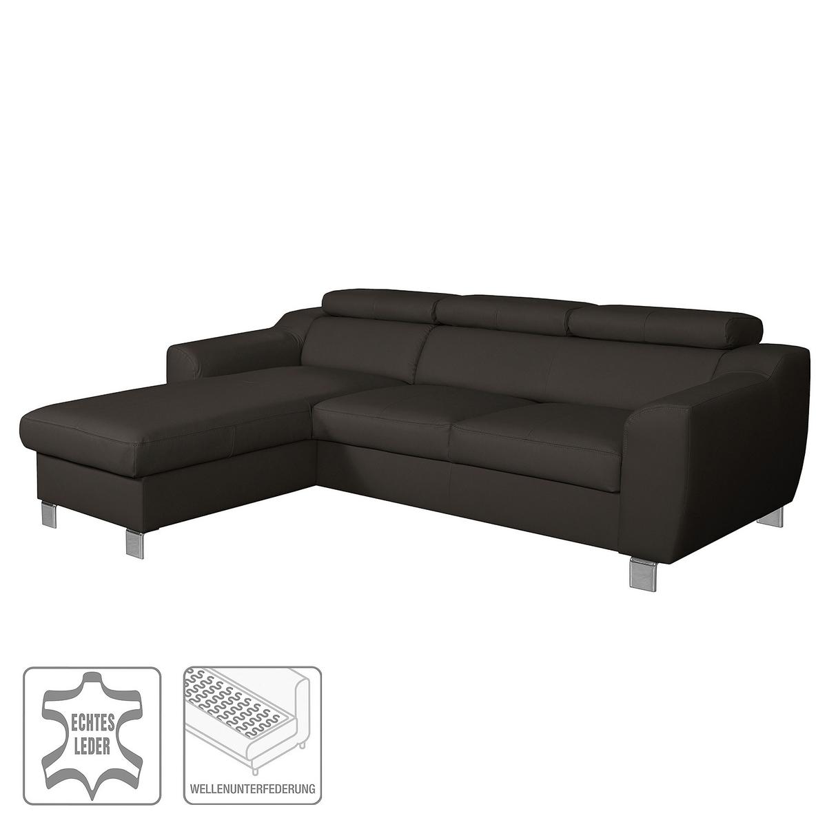 Ecksofa Aspen Dunkelbraun S: 176 Cm - Chromfarben/Dunkelbraun, Design, Leder/Textil (176/242cm) - Livetastic
