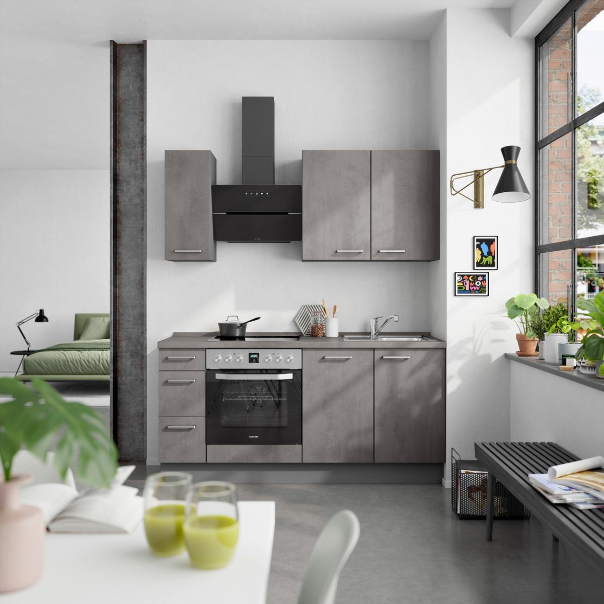 KUCHYNSKÝ BLOK BEZ SPOTREBIČO RIVA HIGH-LINE, H1 LINKS - farba ušľachtilej ocele/bridlicová, Modern, kov/kompozitné drevo (180cm) - Nobilia