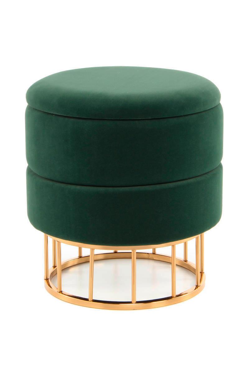 Hocker Pouf Samt/Eisen Grün/Goldfarben H: 41 cm
