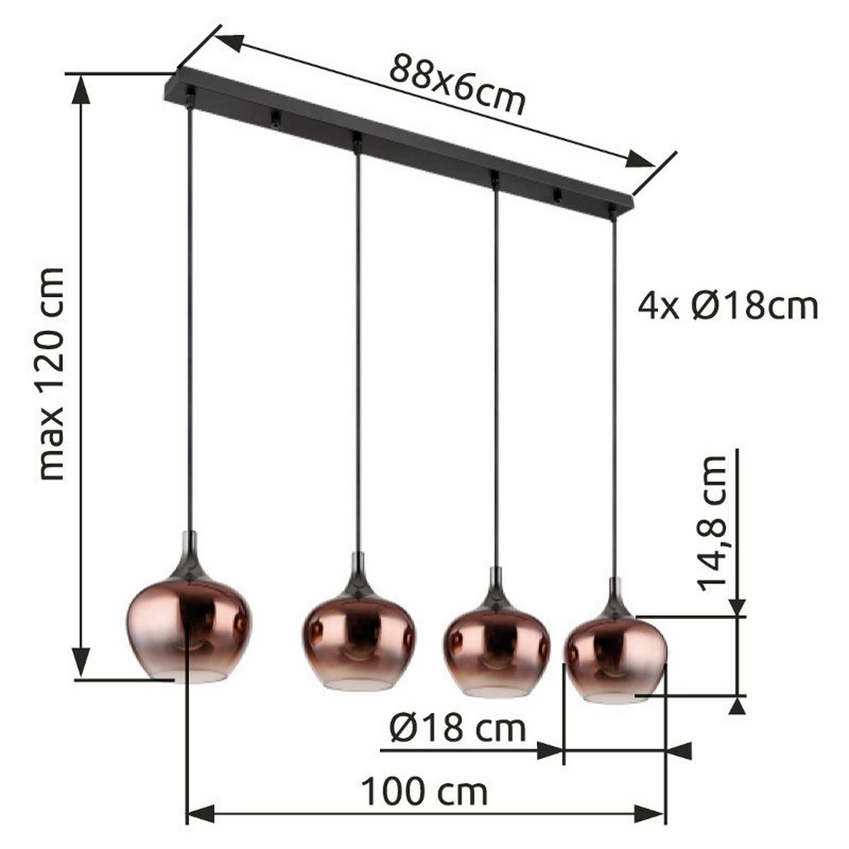 Hängeleuchte Exkl. 4xe27, 40w - Klar/Schwarzchrom, Design, Glas/Textil (100/18/120cm) - Globo