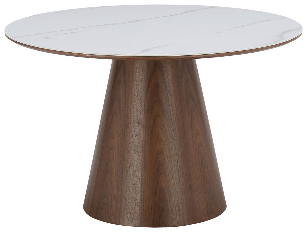 Esstisch Aiden Keramikplatte Weiß, B: 120 - Walnussfarben/Weiß, MODERN, Holz/Keramik (120/120/75cm) - MID.YOU