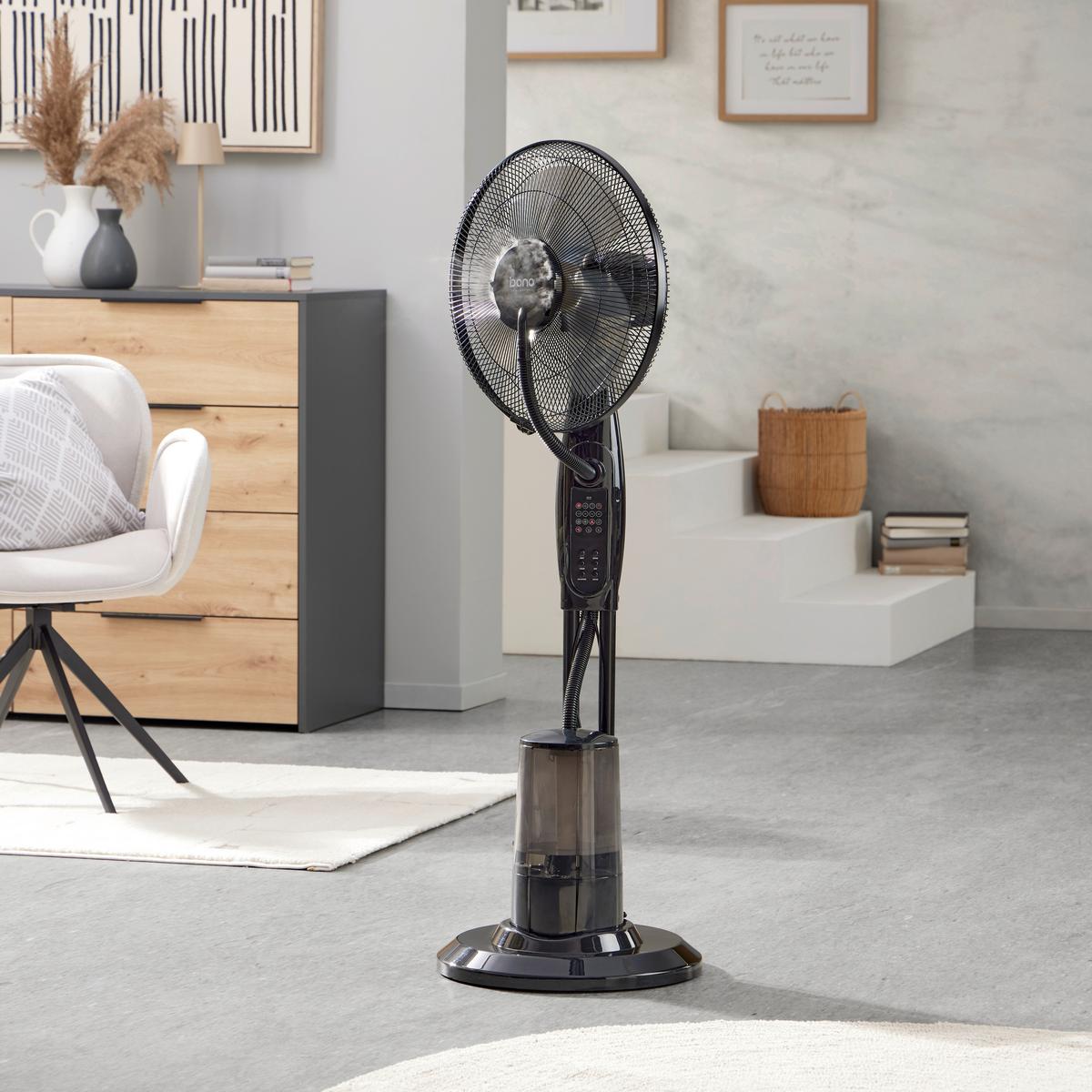 Standventilator Olinia - Schwarz, MODERN, Kunststoff/Stein (43/40/125cm) - Bono