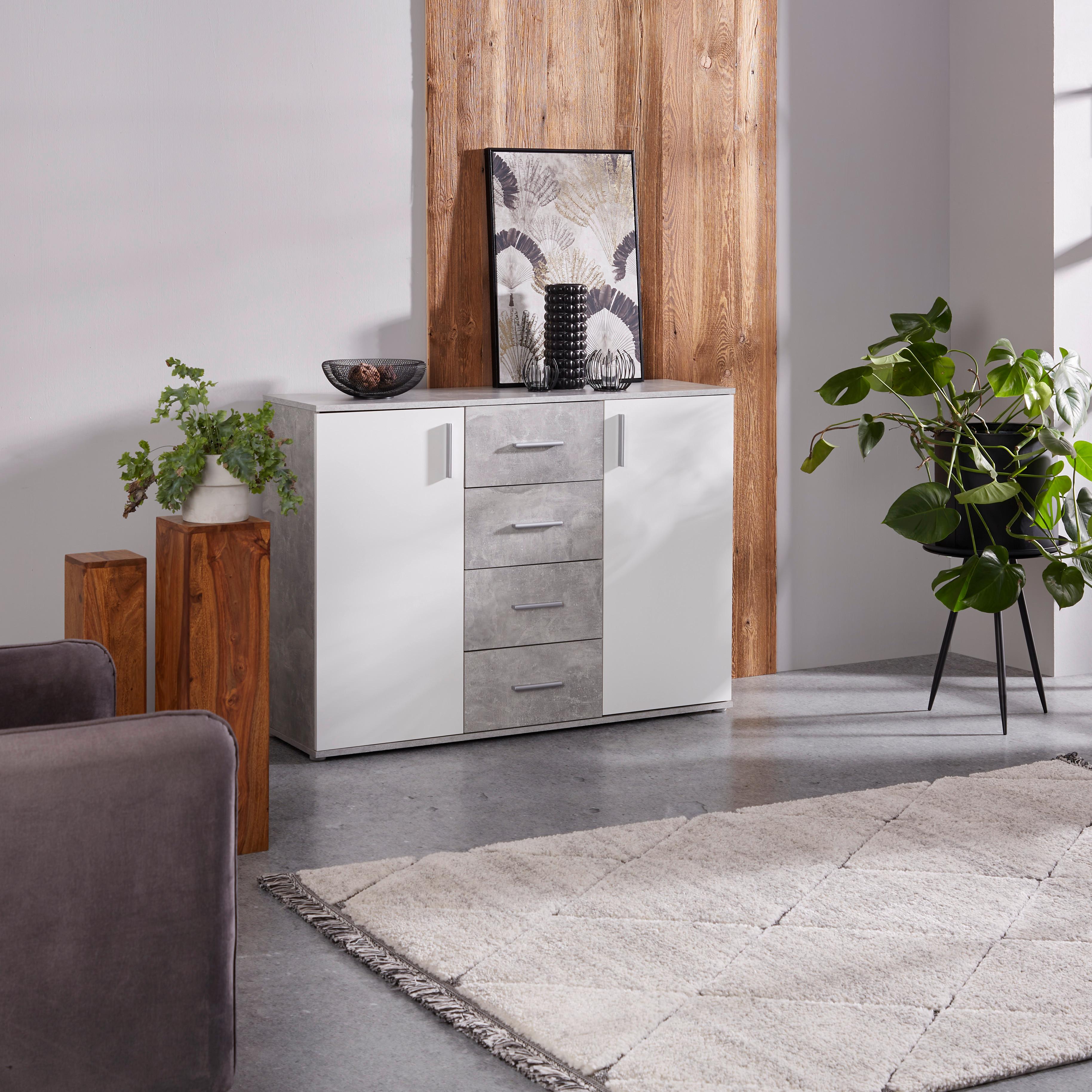 Komoda Ina 03 - farby hliníka, Moderný, kompozitné drevo/plast (132cm)