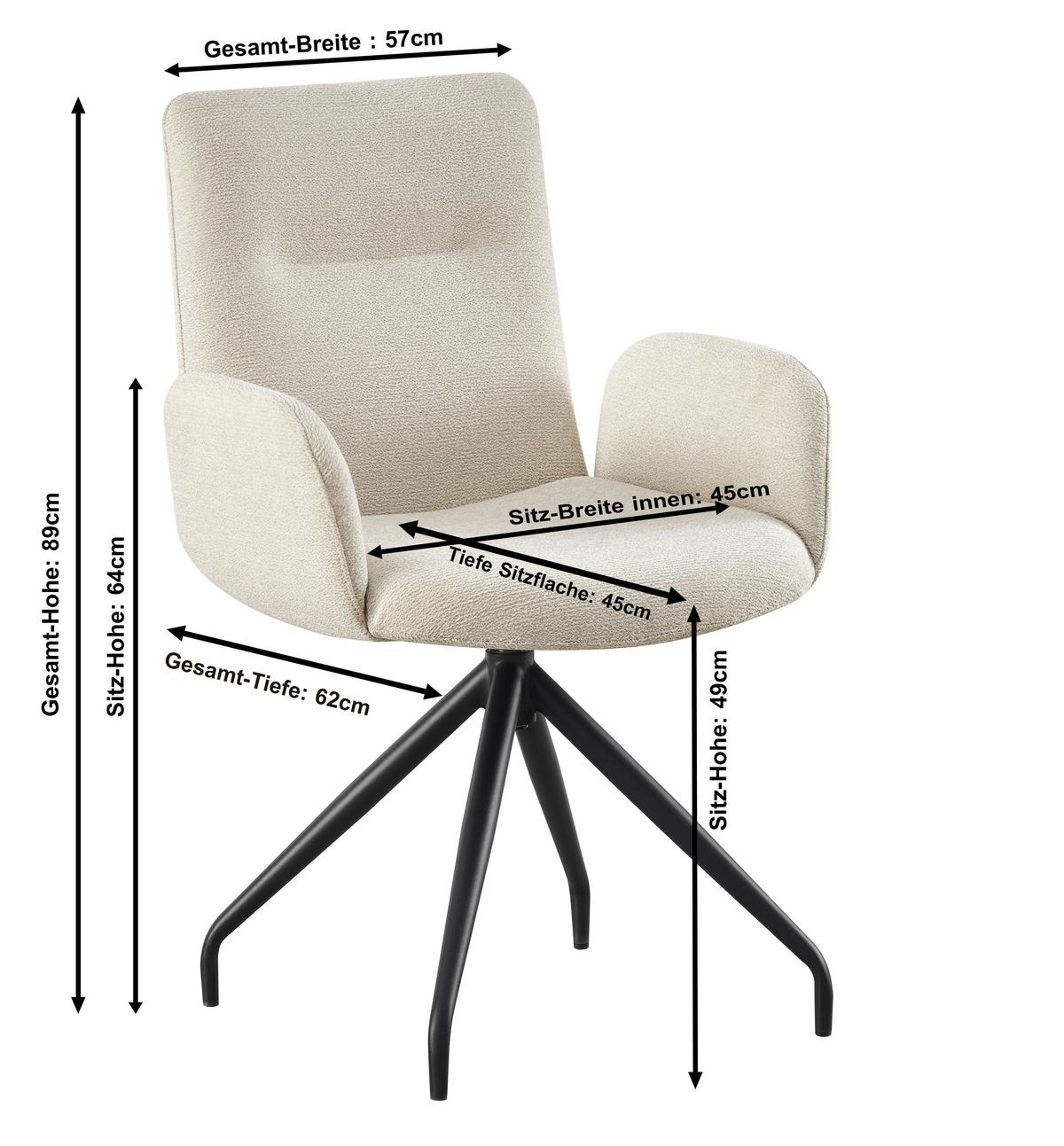 Armlehnstuhl Sigrun Webstoff Beige 360° drehbar - Beige/Schwarz, MODERN, Textil/Metall (57/89/62cm) - MID.YOU