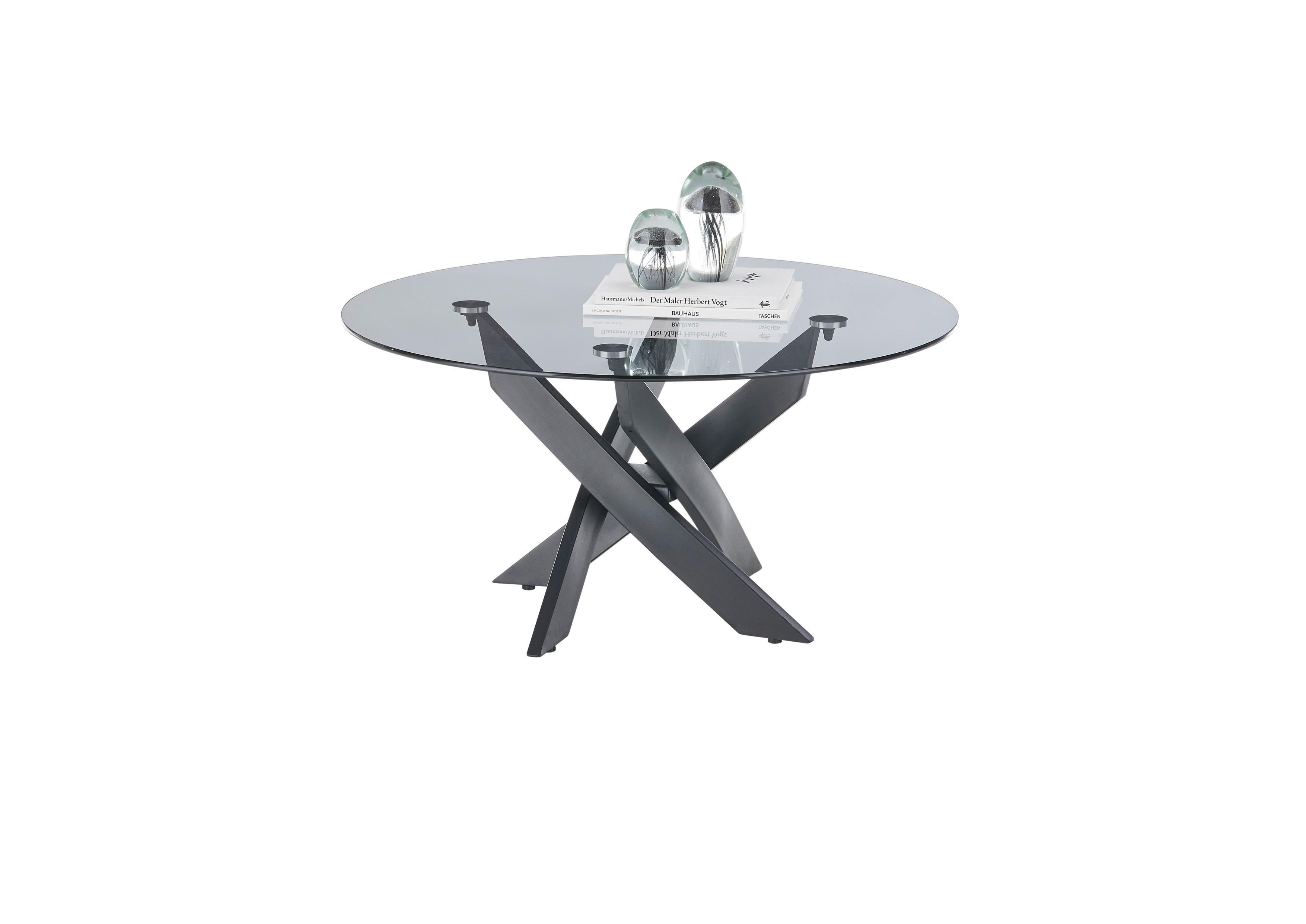 Couchtisch Rund Metall Mit Glasplatte Kopenhagen Schwarz - Schwarz/Grau, MODERN, Glas/Metall (80/45cm)