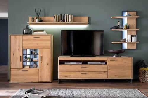 Wohnkombination teilmassiv 4--teilig. Portland Eichefarben - Eichefarben/Schwarz, Design, Holz/Holzwerkstoff (338/204/50cm) - Livetastic