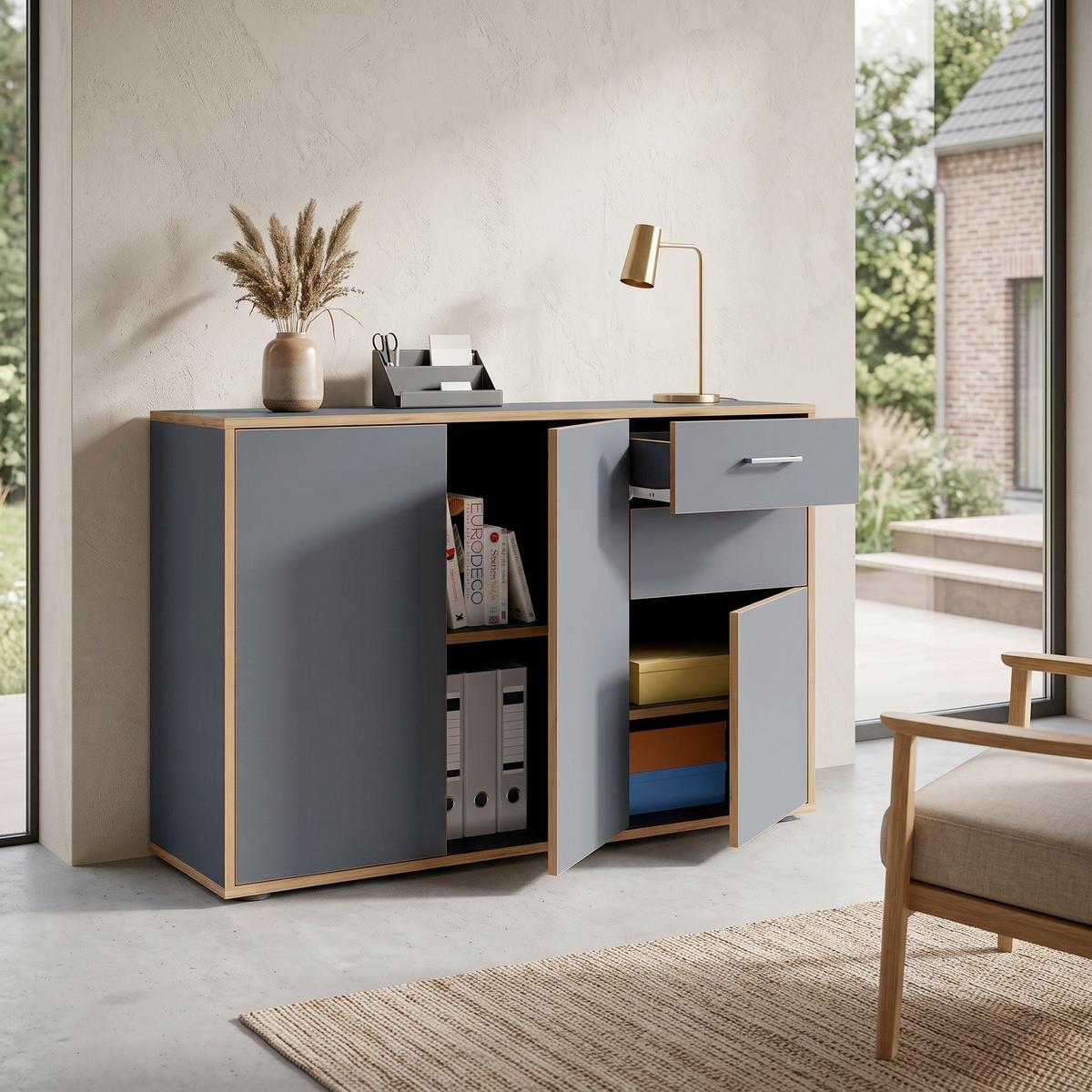 Komoda Salia, š: 110 cm - čierna/dub medový, Design, kompozitné drevo/plast (110/74/33cm) - MID.YOU