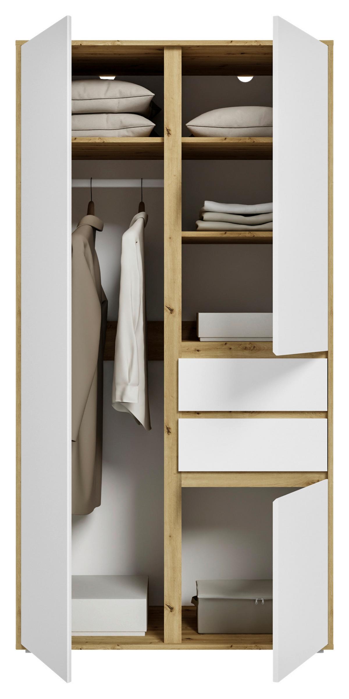 Drehtürenschrank Falun Weiß /Eiche Artisan Dekor B: 100cm - Weiß/Eiche Artisan, MODERN, Holzwerkstoff (100/194/56cm) - MID.YOU