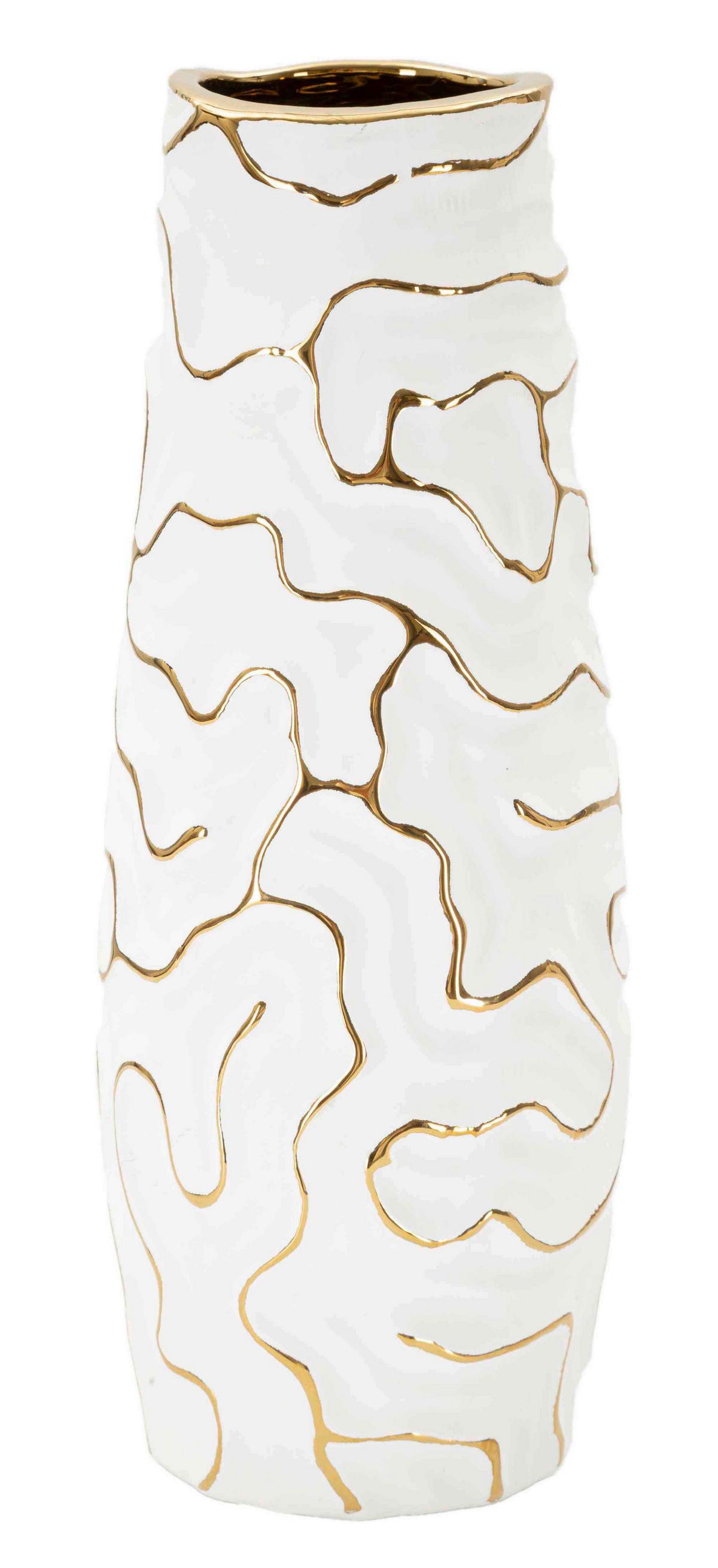 Vase Lia Weiß, Goldfarben B: 12 Cm - Goldfarben/Weiß, Basics, Keramik (12/29.5/12cm)