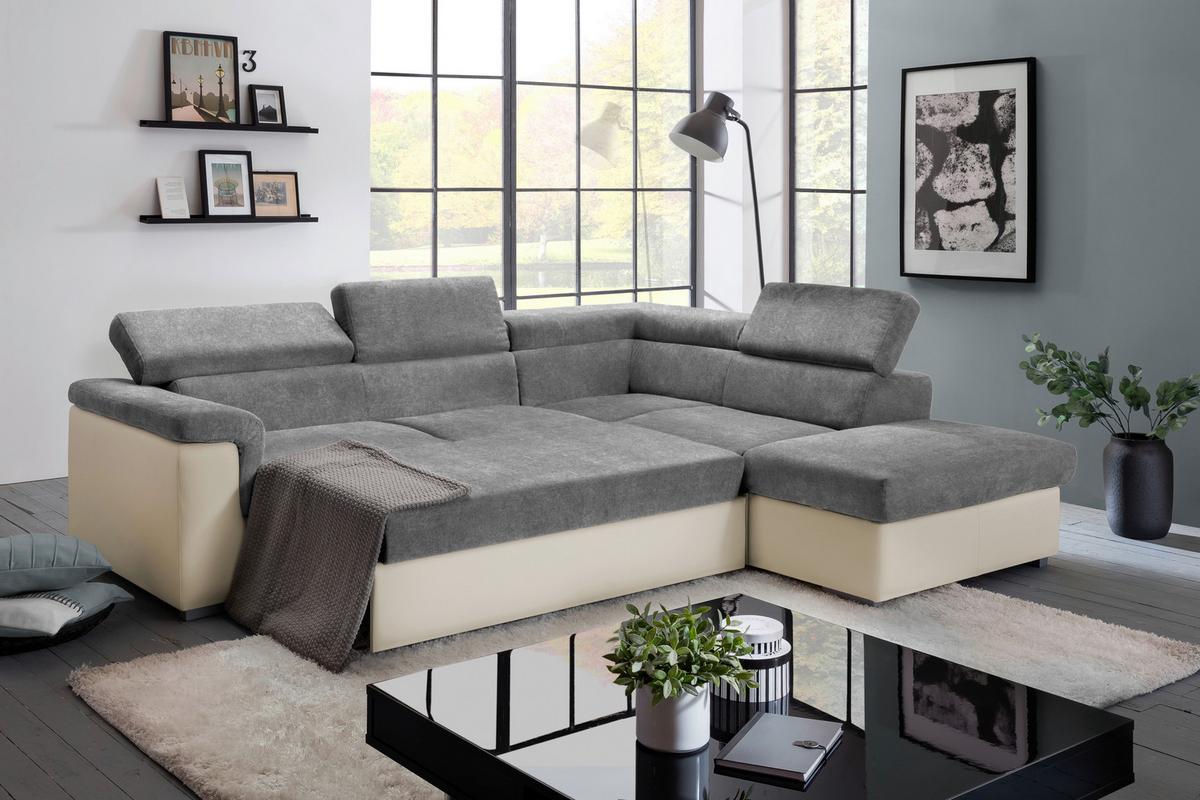 Sedací souprava MILLA antracitová/hnědá pravý roh - antracitová/hnědá, Basics, dřevo/textil (252/217cm)