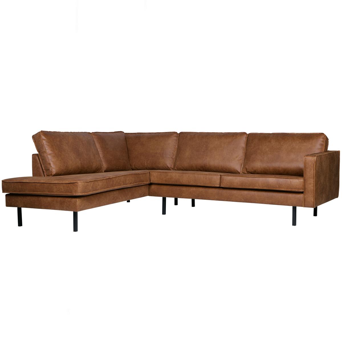 Ecksofa Rodeo Cognac S: 213x266cm - Cognac/Schwarz, Design, Leder/Textil (213/266cm) - Livetastic
