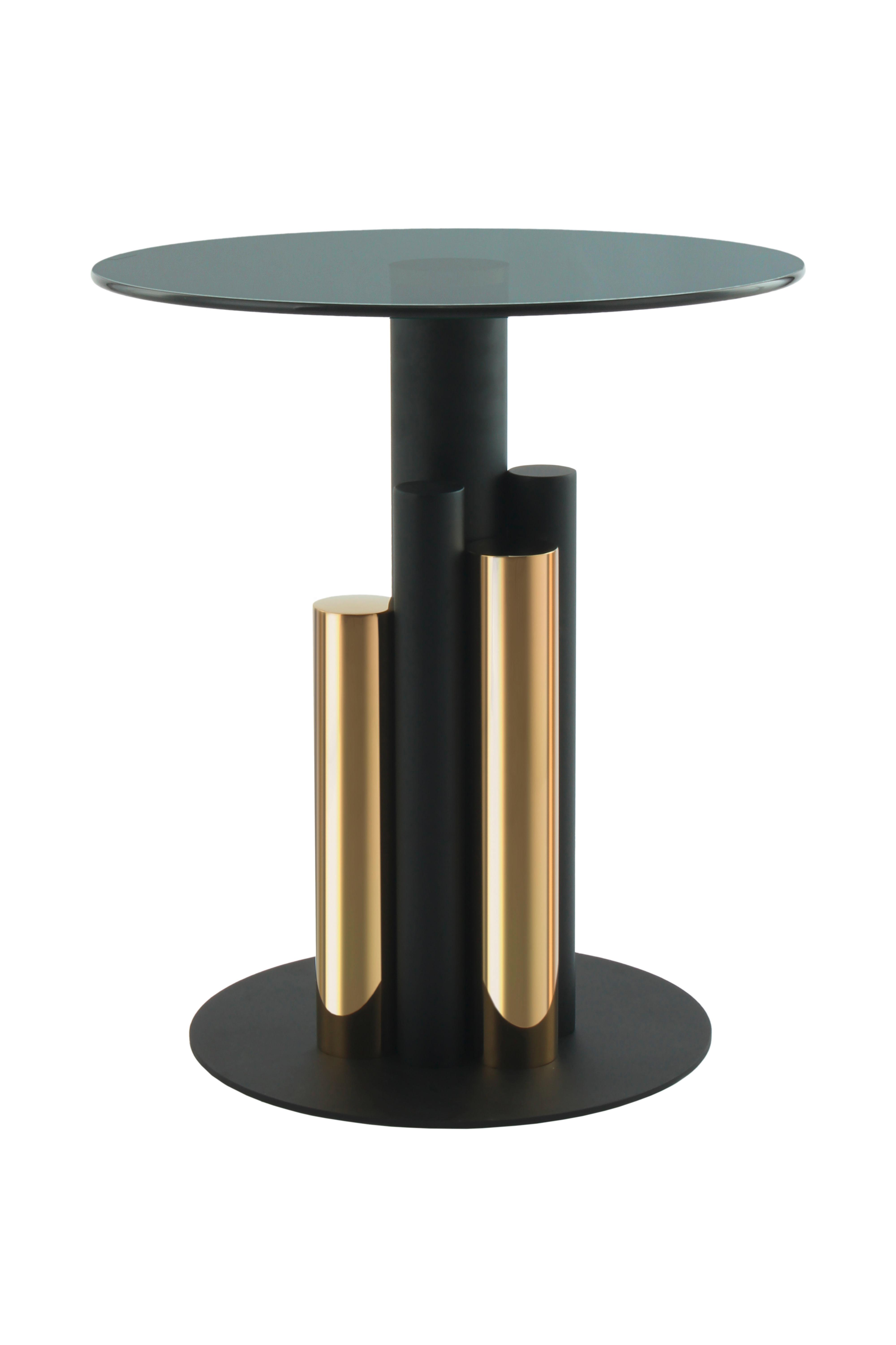 Beistelltisch mit Glasplatte Rund Ontario, Grau/Gold - Goldfarben/Grau, MODERN, Glas/Metall (46/46/52cm) - Kayoom