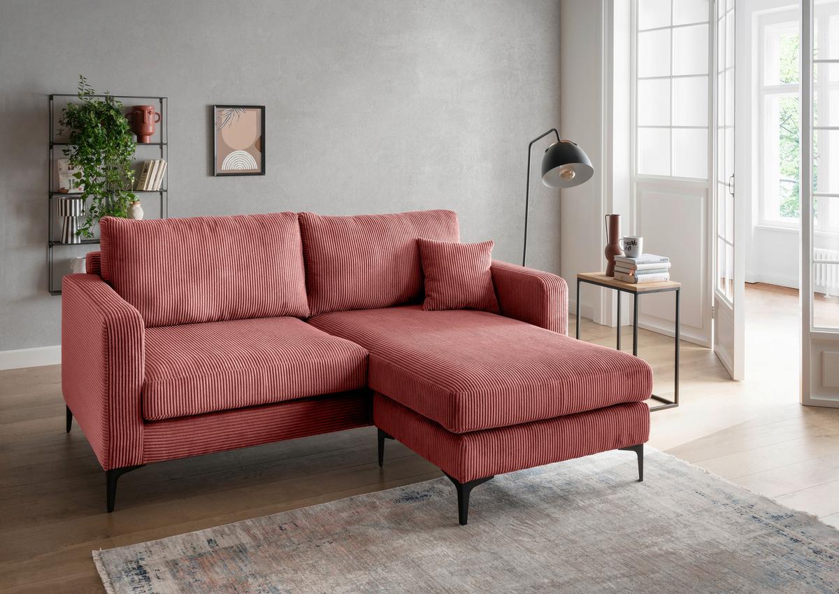 Ecksofa Eliza, Koralle S: 204x153 cm - Koralle/Schwarz, Basics, Textil (204/153cm) - Livetastic