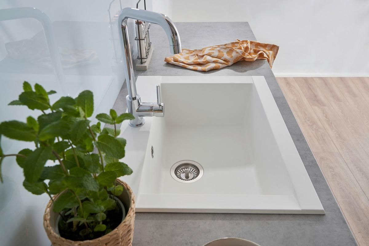 Spüle Respekta Ohio Kunststein Bxt: 66x50 cm - Weiß, Trend, Glas/Kunststoff (66/21/50cm) - Respekta