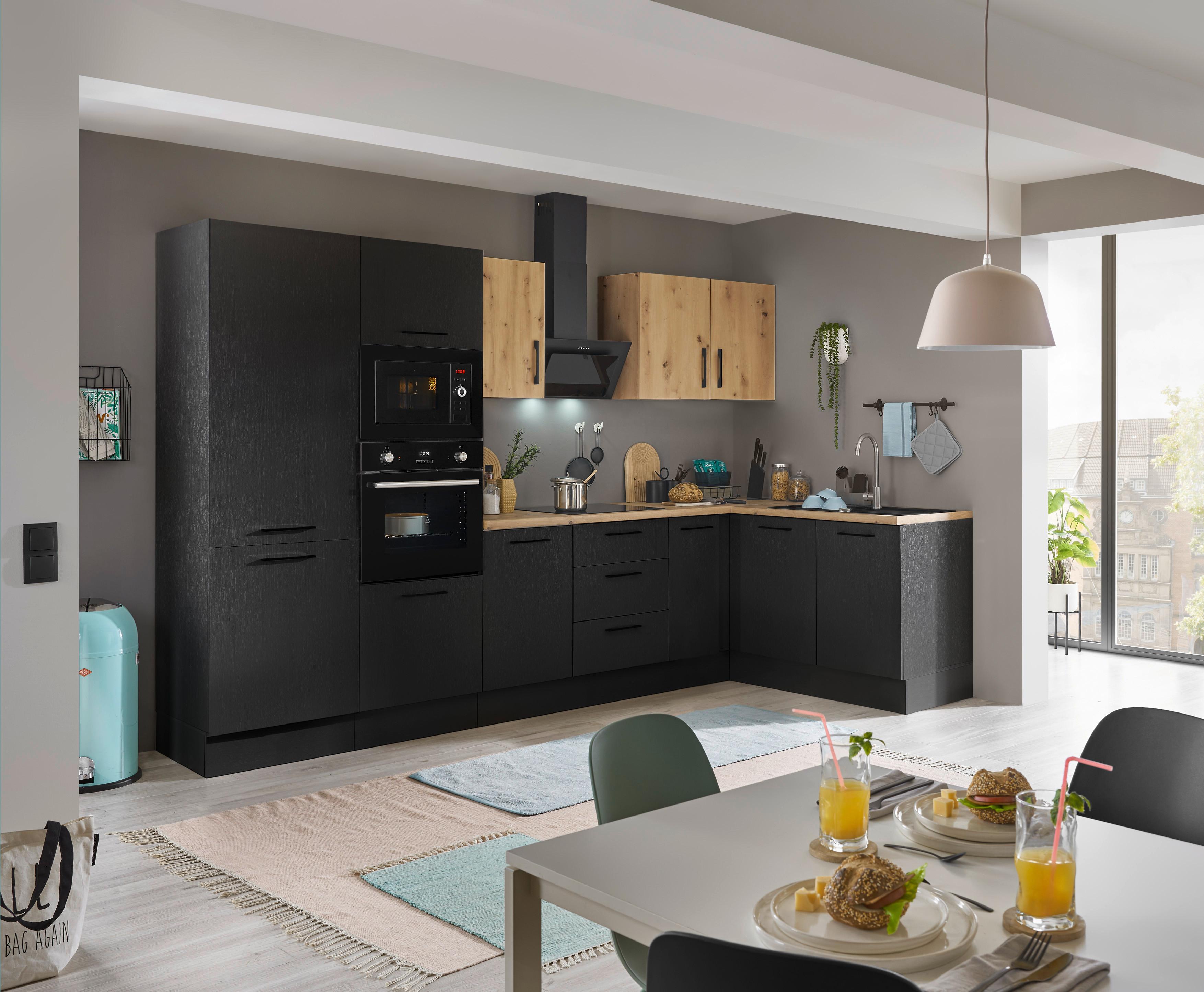 Eckküche Turin Schwarz/eiche Dekor 330x165 Cm - Schwarz/Eiche Artisan, Basics, Holzwerkstoff (330/165cm) - MID.YOU