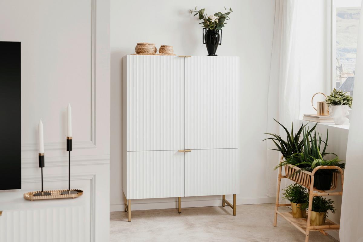 Highboard Edinburgh B: 100cm Weiß - Goldfarben/Weiß, Design, Holzwerkstoff (100/142/41cm) - MID.YOU