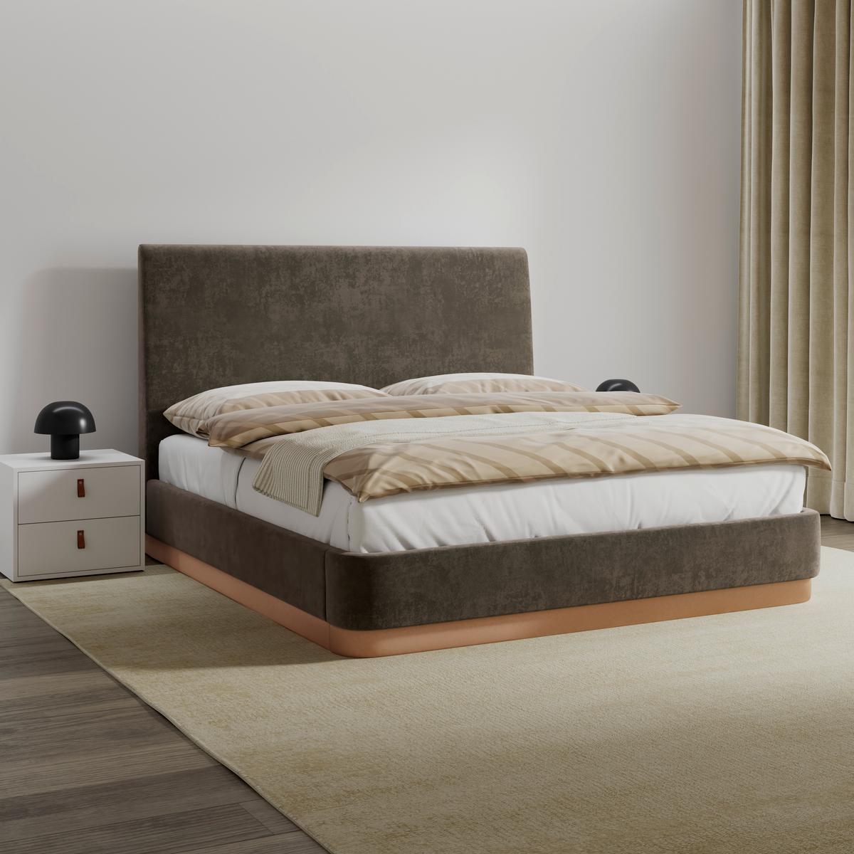 Čalouněná postel JOSEF 160x200 cm, tmavě hnědá - tmavě hnědá/černá, Moderní, kov/dřevo (180/200cm) - Bessagi Home