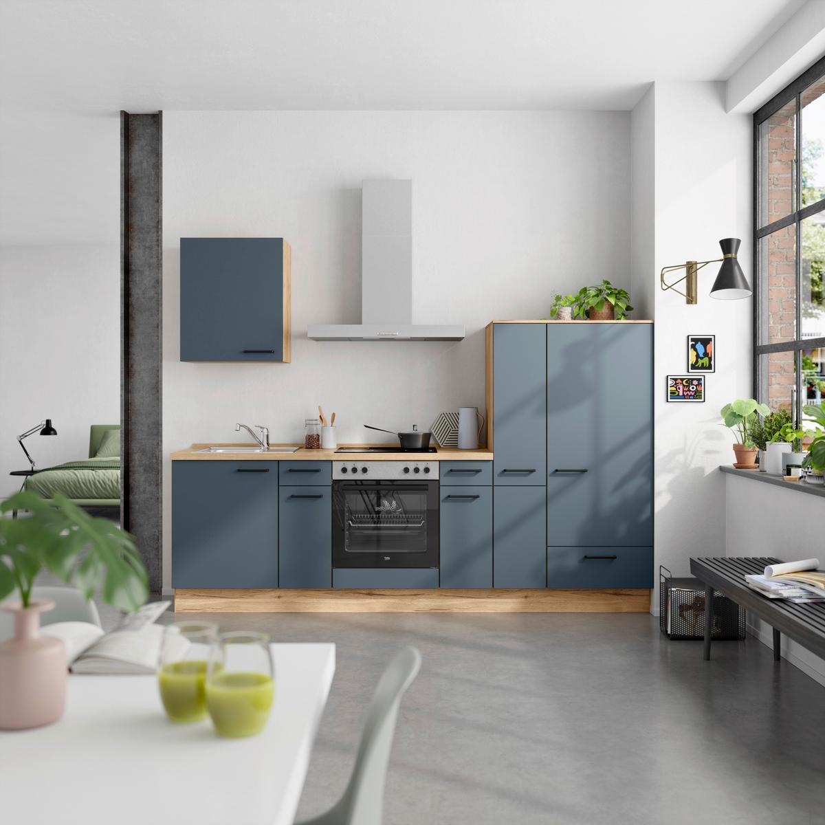 Küchenleerblock Easytouch Low-Line, L3 Rechts - Blau/Eichefarben, MODERN, Holzwerkstoff (270cm) - Nobilia