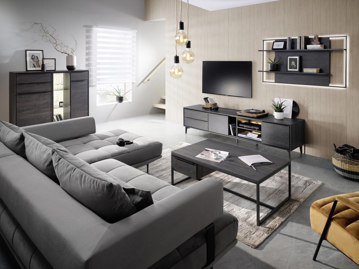 VYSOKÁ KOMODA AARHUS - černá/antracitová, Moderní, kov/kompozitní dřevo (133/123/40cm) - Premium Living