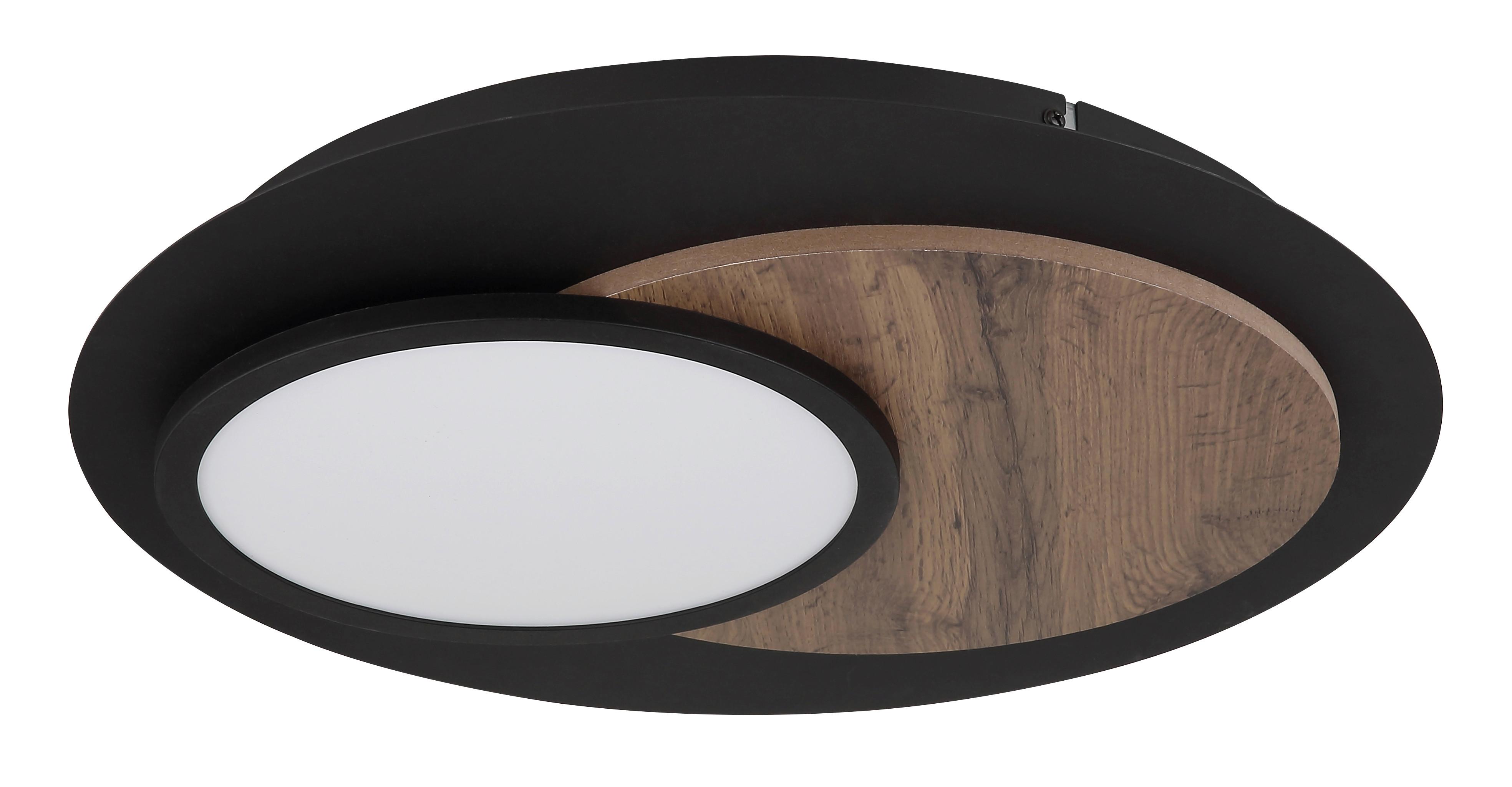 LED-Deckenleuchte Kory Schwarz Weiß Dunkelbraun - Dunkelbraun/Schwarz, Natur, Holzwerkstoff/Kunststoff (48/5,6cm) - Globo