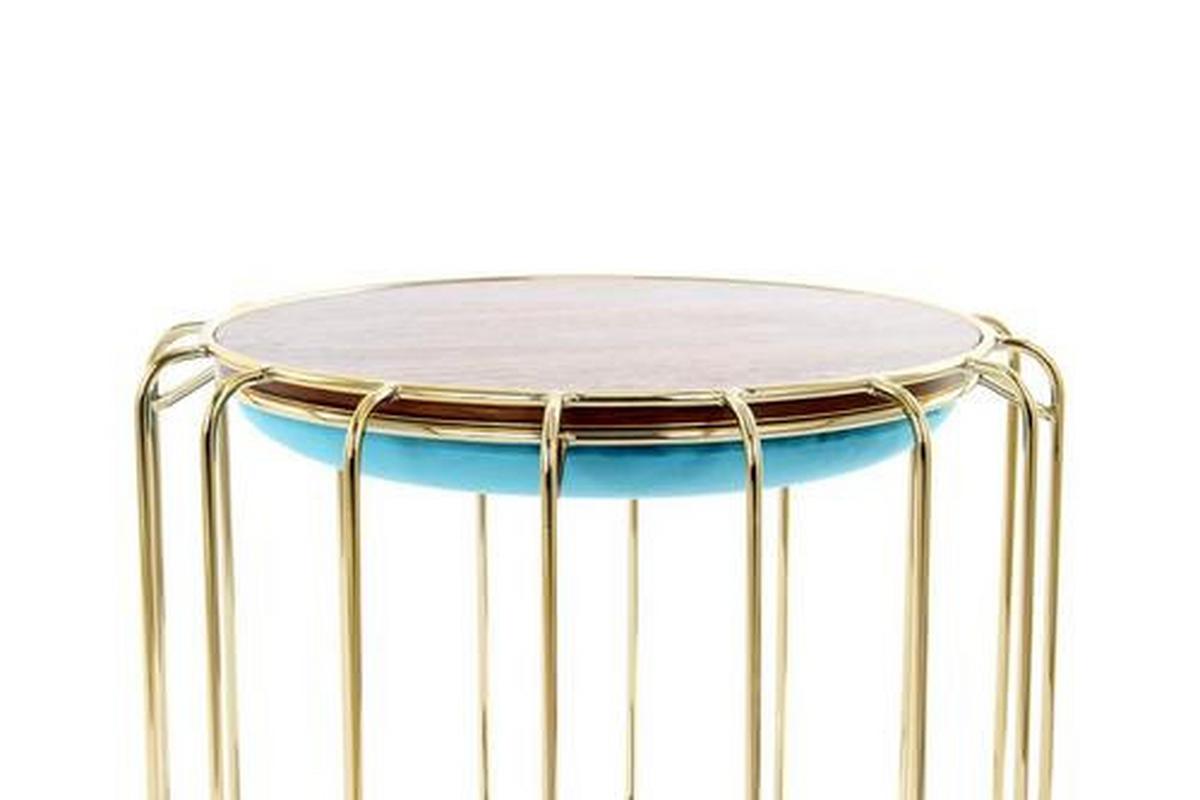 Beistelltisch/Pouf 2 in 1 Comfortable Gold/Türkis - Türkis/Goldfarben, Basics, Glas/Holzwerkstoff (50/45/50cm) - Kayoom