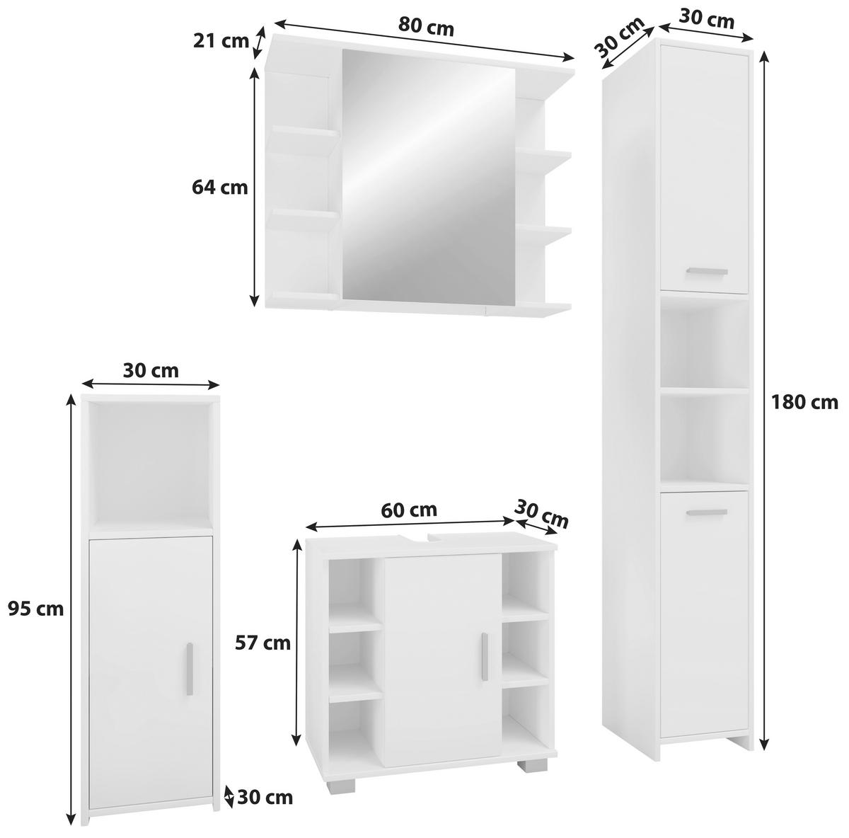 Badmöbel-set 4-tlg. Zalo B: 140 Cm Weiß - Weiß, MODERN, Holzwerkstoff (120cm) - MID.YOU