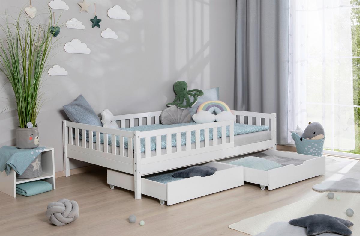 Hausbett Lou Bettschublade: Weiß B: 140 cm - Weiß/Naturfarben, MODERN, Holz/Textil (140/200cm) - MID.YOU