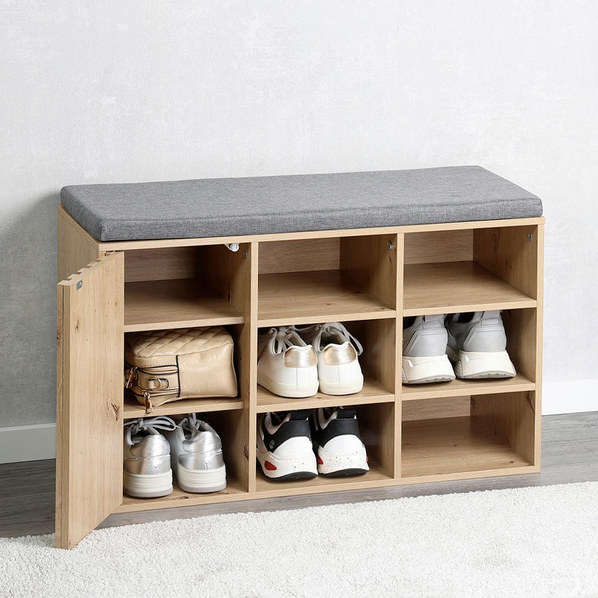 GARDEROBENBANK Eiche/Grau B: 29,5cm - Eichefarben/Schwarz, Basics, Holzwerkstoff/Textil (29.5/48/76cm) - Kesper