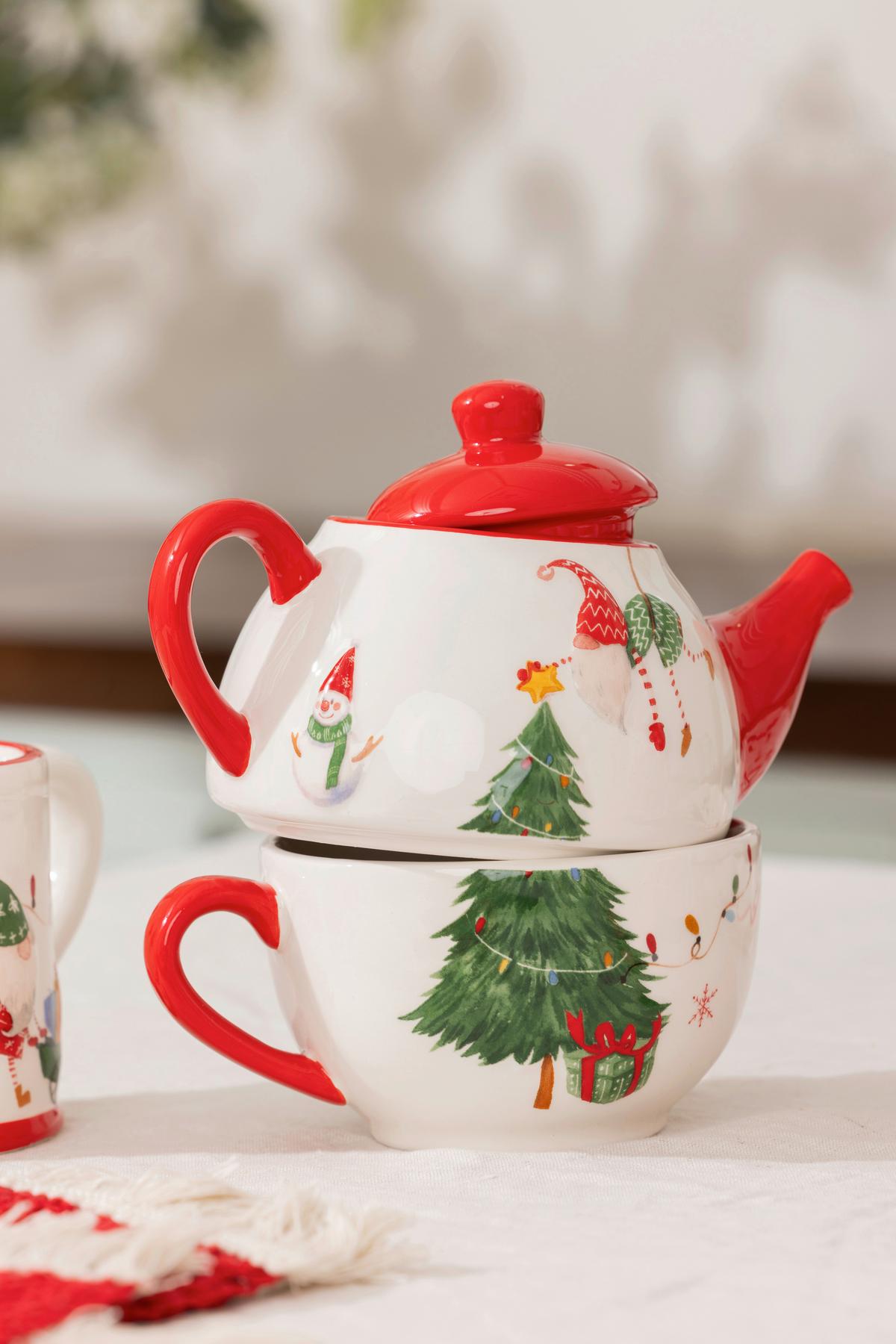 Tea-For-One-Set Gustav - Rot/Weiß, KONVENTIONELL, Keramik (17/12/17cm) - Luca Bessoni