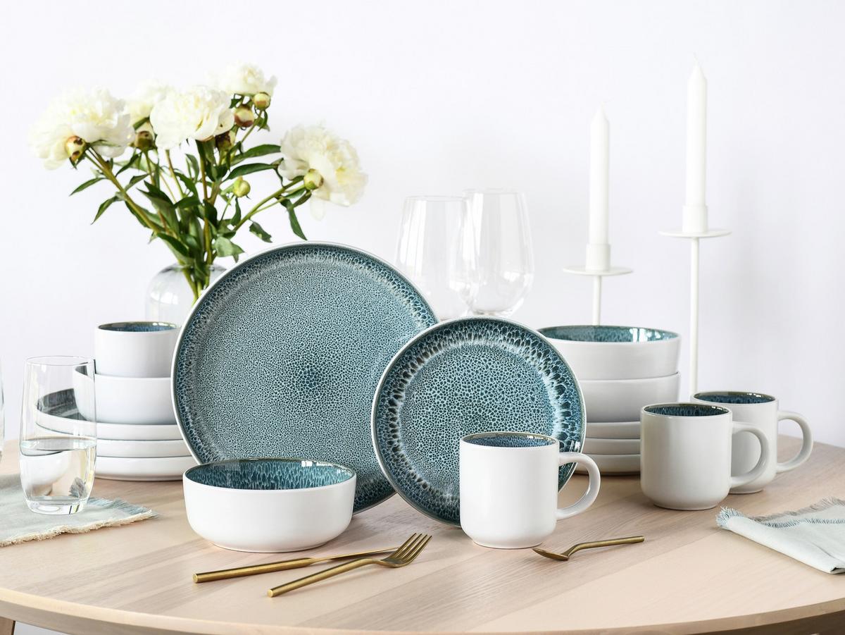 Kombiservice Nordic Fjord Weiß/Hellblau, 16-teilig - Weiß/Hellblau, Basics, Keramik - Creatable