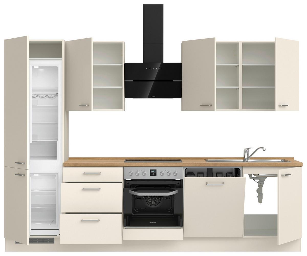 Kuchyňská linka 300 cm, magnóliová supermatná - barvy dubu/magnolie, Moderní, kov/kompozitní dřevo (300cm) - Nobilia