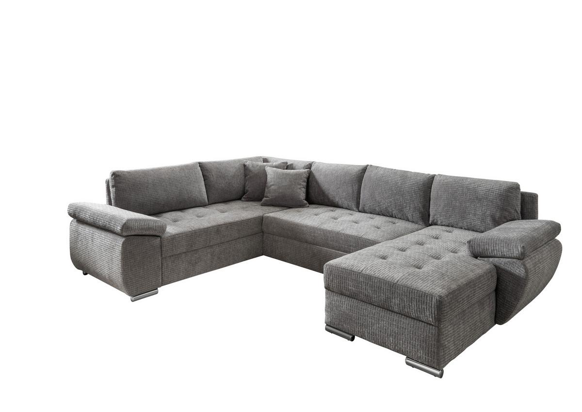 Wohnlandschaft Terana Grau mit Schlaffunktion, Mikrofaser - Chromfarben/Grau, KONVENTIONELL, Textil (219/305/157cm) - Livetastic