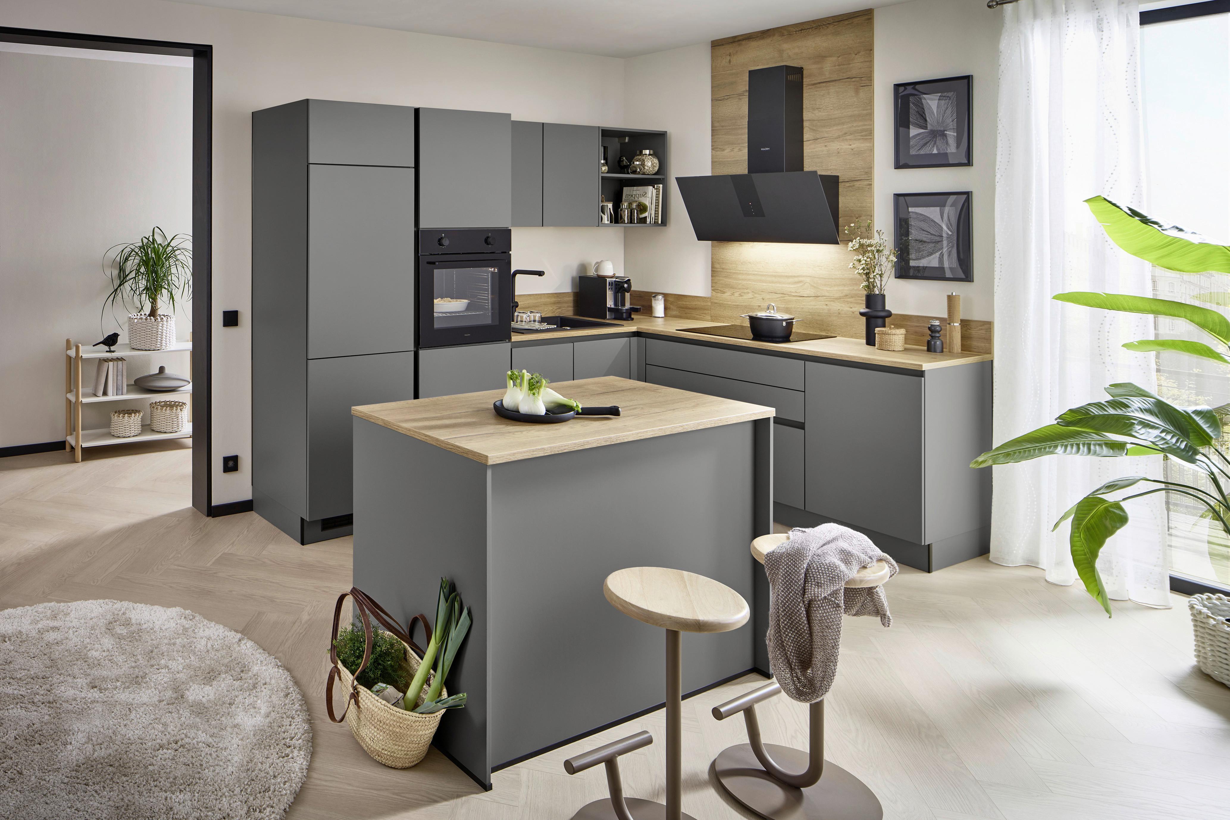 ECKKÜCHE WIN MIT INSEL - Eichefarben/Anthrazit, MODERN, Holzwerkstoff (278,2/205,2cm) - Express-Kuechen