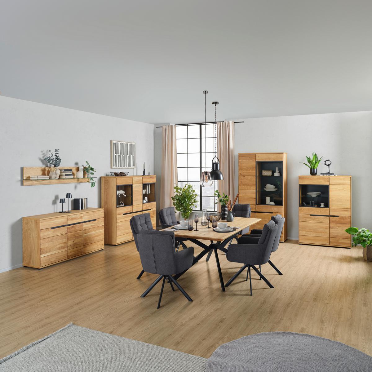 Highboard Massiv 162,5cm Lola Giga Wildeiche - Wildeiche/Schwarz, KONVENTIONELL, Glas/Naturmaterialien (162,5/146,5/40,5cm)